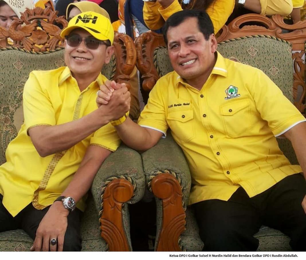 Ketua DPD I Golkar Sulsel H Nurdin Halid dan Bendara Golkar DPD I Rusdin Abdullah.